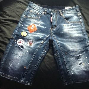 Jean shorts with patches and paint